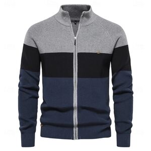 Ador Men's Cardigan Sweaters Full Zip Up XXL Knit Patchwork Color Block